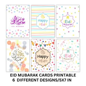 Eid Mubarak Gift Card And Postcard 6Different Designs Gift For Kids Digital Download Pdf File 5x7 In Eid Mubarak Greeting Card