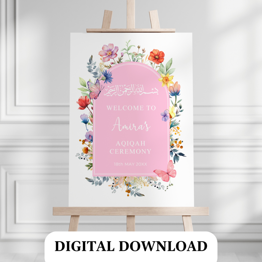 Aqiqah Printable Welcome Sign – Personalized Islamic Baby Shower Decor