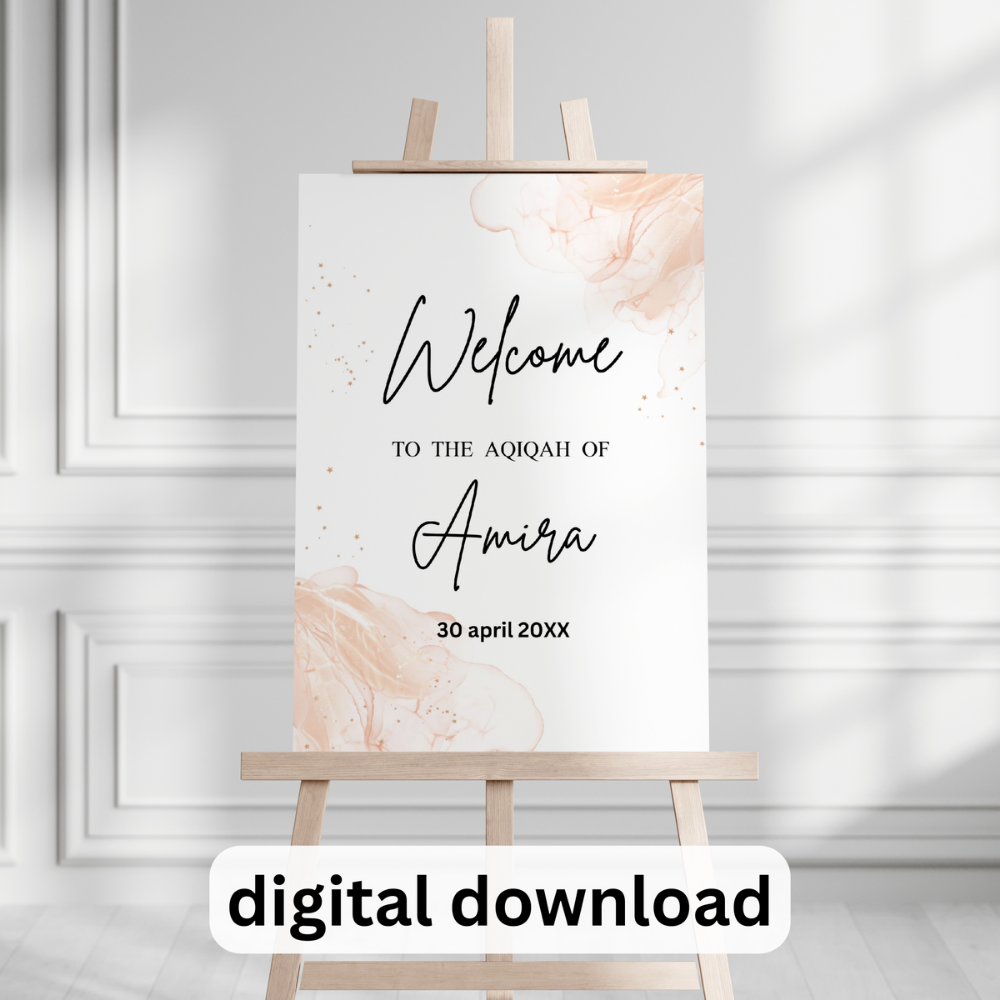 Aqiqah Printable Welcome Sign – Personalized Islamic Baby Shower Decor