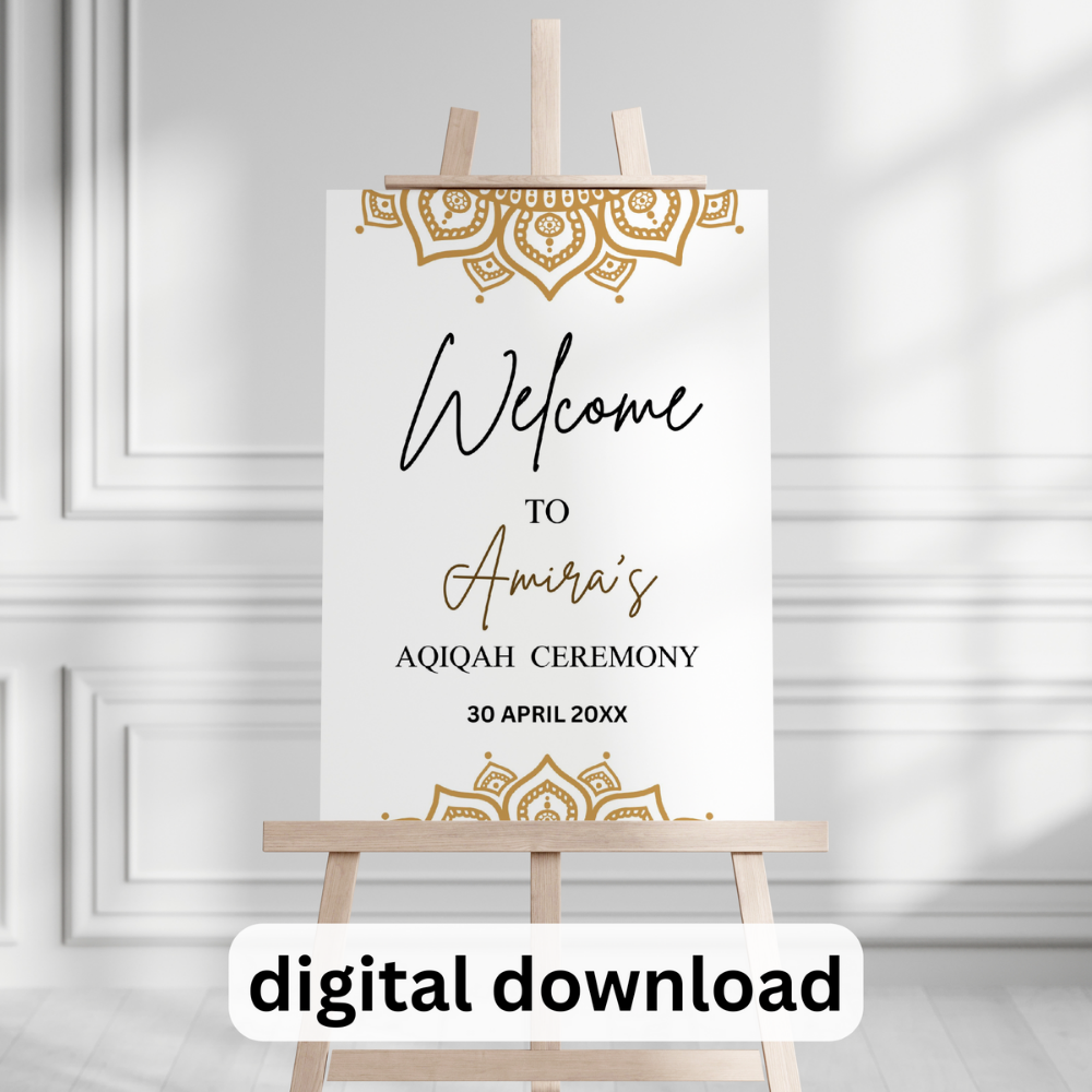 Aqiqah Printable Welcome Sign – Personalized Islamic Baby Shower Decor