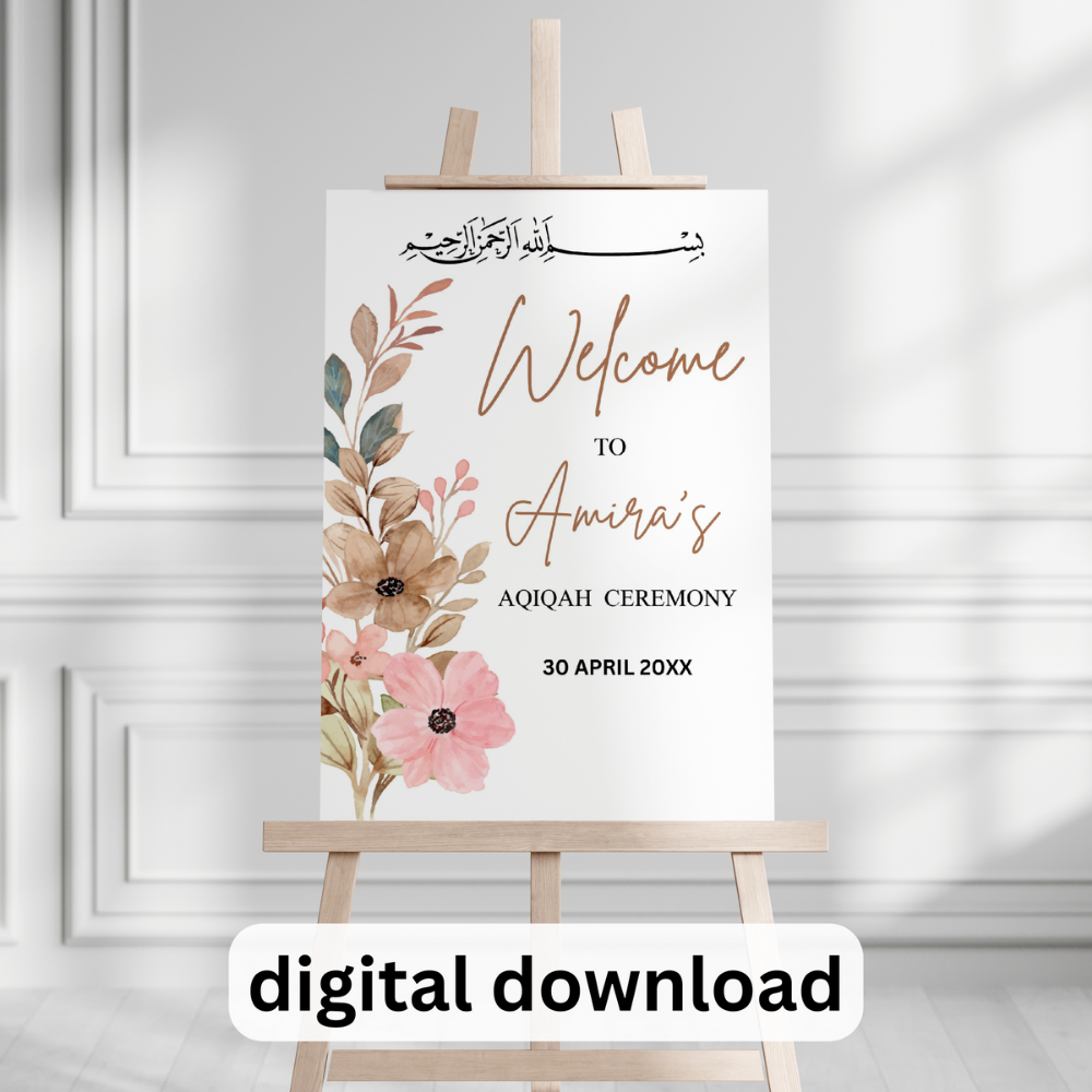 Aqiqah Printable Welcome Sign – Personalized Islamic Baby Shower Decor