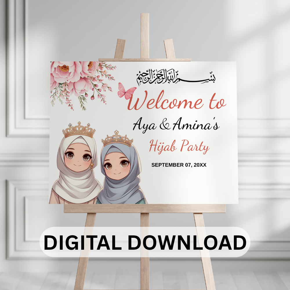 Personalized Hijab Party Welcome Sign PDF – Islamic Girl’s First Hijab Celebration