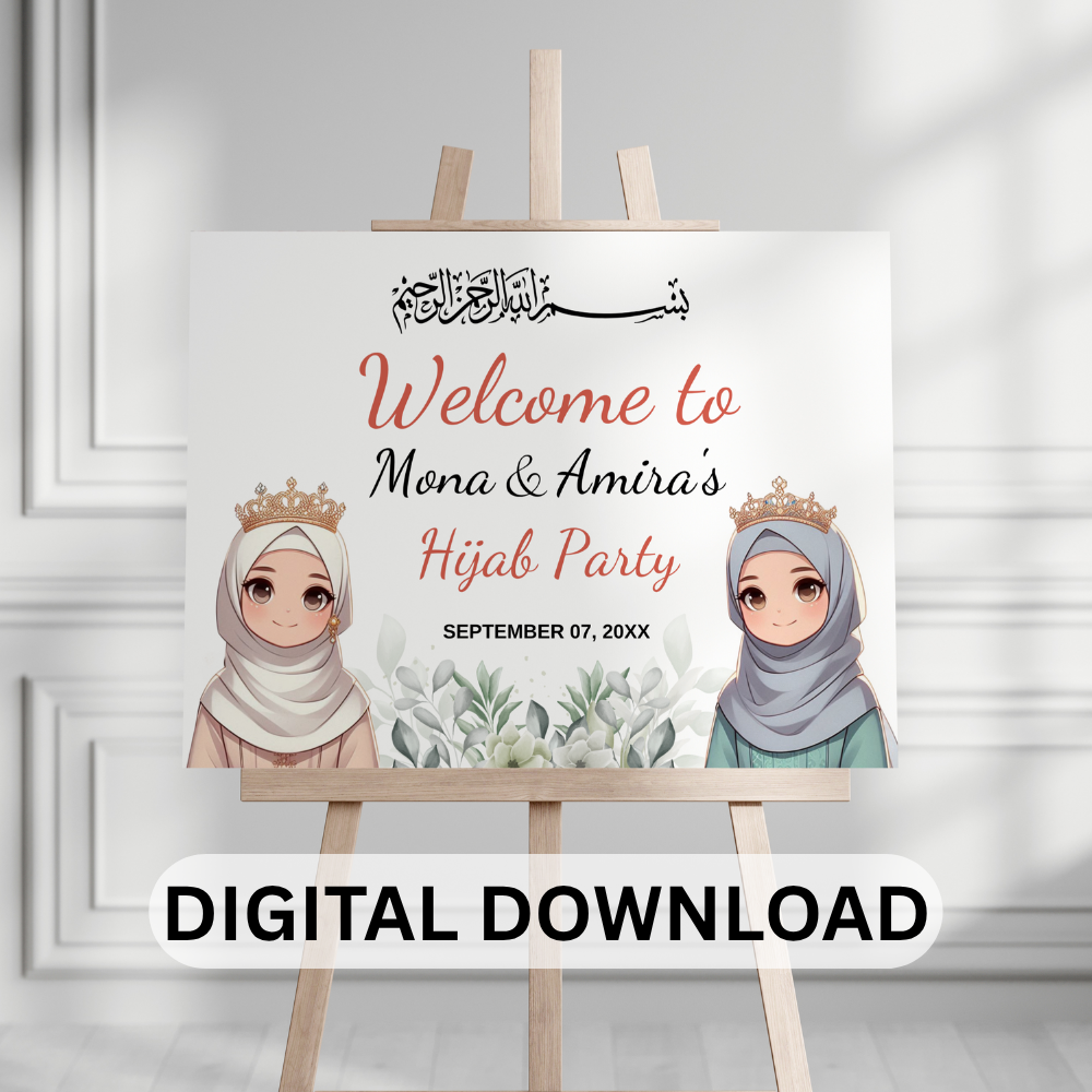 Personalized Hijab Party Welcome Sign PDF – Islamic Girl’s First Hijab Celebration